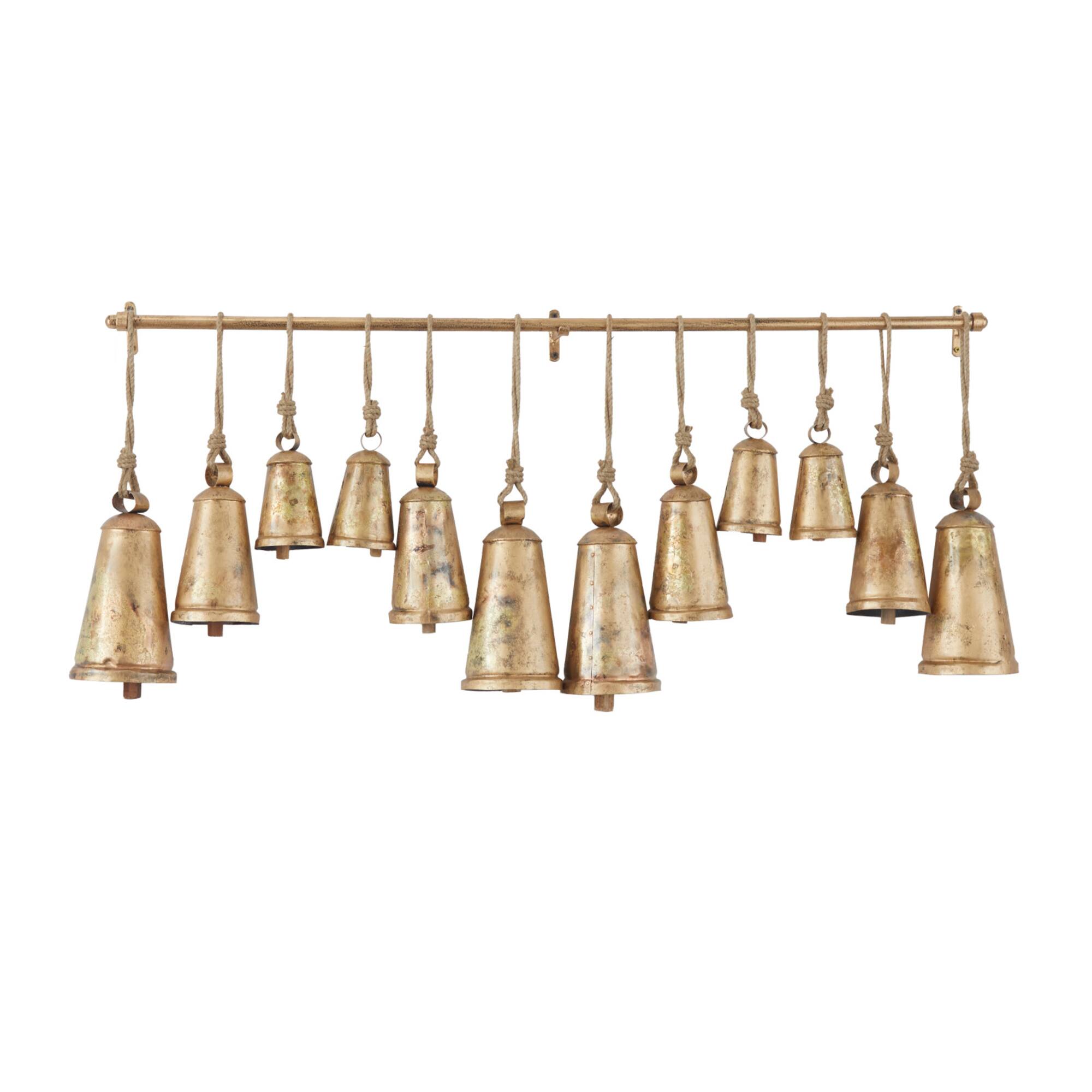Brass Metal Bohemian Decorative Cow Bell, 48" x 5" x 28"